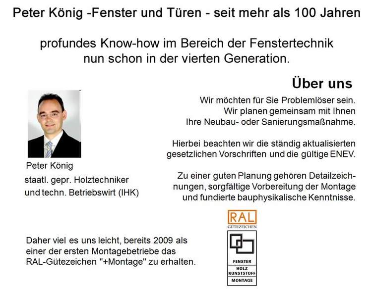 Informationen über Peter König Fensterbau und Haustüren für 88457 Kirchheim